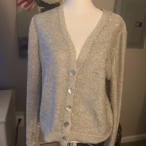 Muse Glittering Silver Button-Up Cardigan